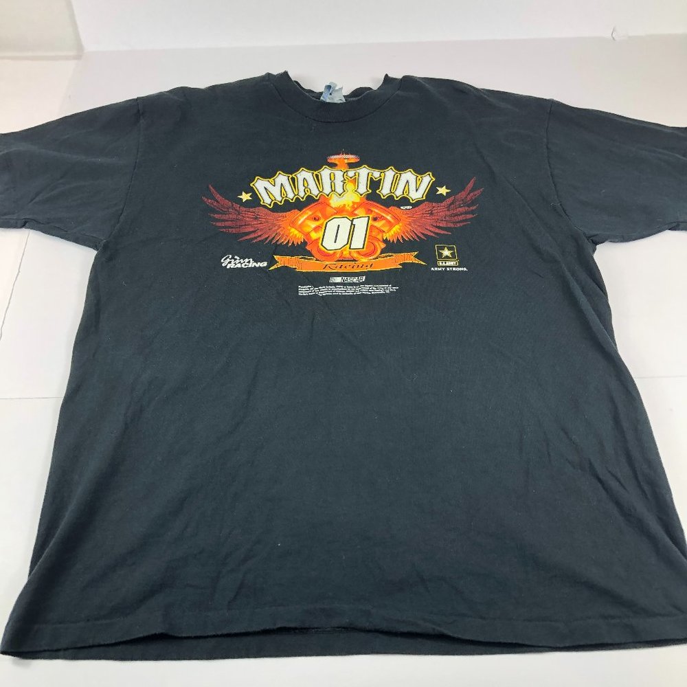 Mark Martin NASCAR Shirt Men's Large Black & Orange Big Graphic Print Racing Tee